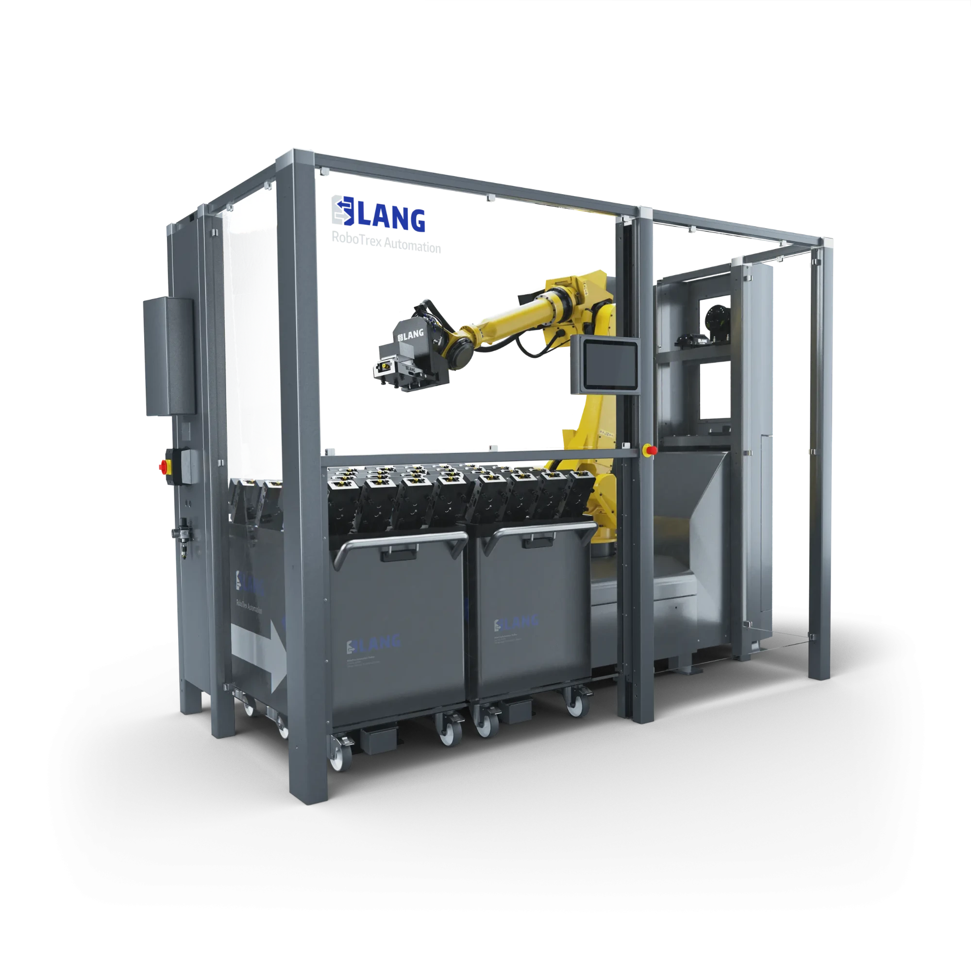 RoboTrex automation cell by LANG Technik with robot arm and workpiece changer